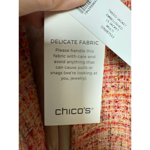 Chico’s Embellished Tweed Jacket Size 1 (M) Multi Color – Statement Pearl Collar - Picture 6 of 7